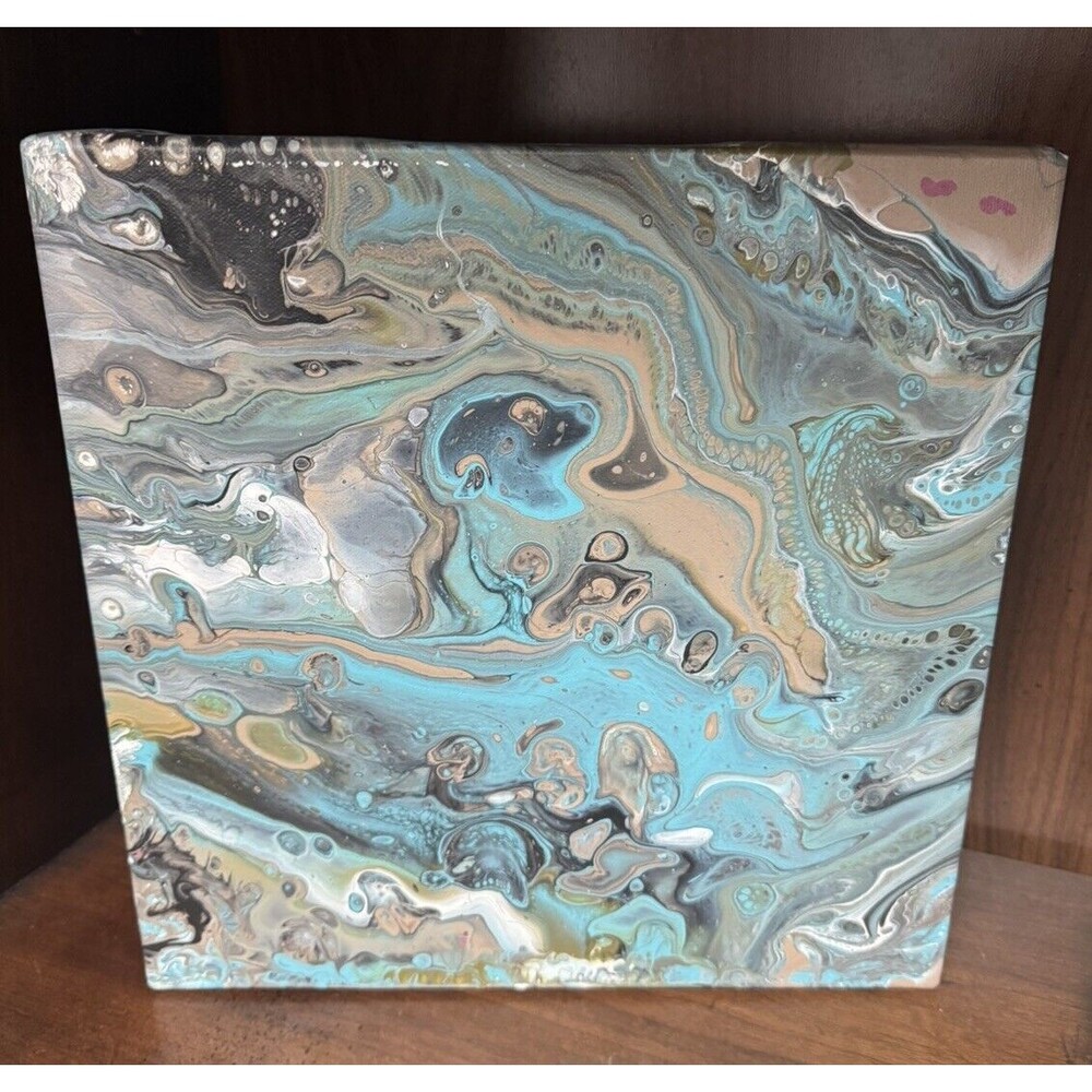 Painting Acrylic on Canvas Original Abstract Fluid Art 12" x 12" BLUE DREAM